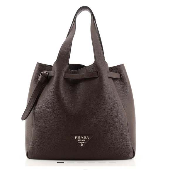 Prada Flou Dynamique Dark Brown Leather Bag AUTHENTIC - Picture 1 of 12